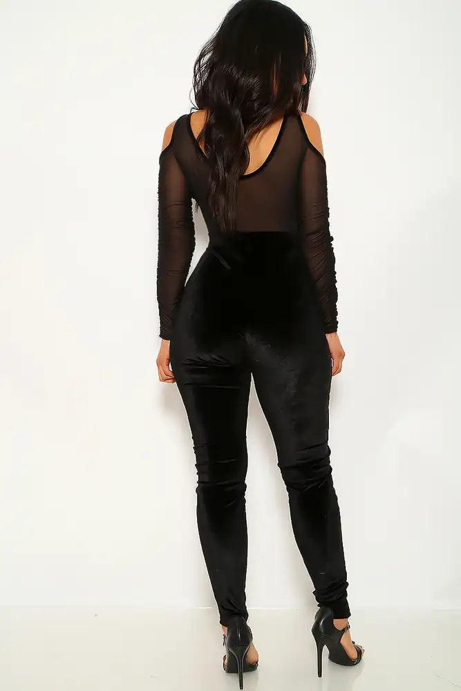 Black Velvet Long Sleeve Jumpsuit - AMIClubwear