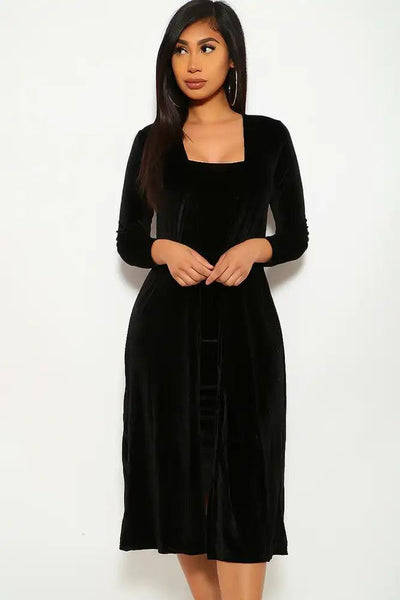 Black Velvet Long Sleeve Two Piece Dress - AMIClubwear