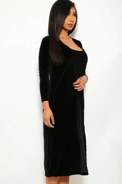 Black Velvet Long Sleeve Two Piece Dress - AMIClubwear