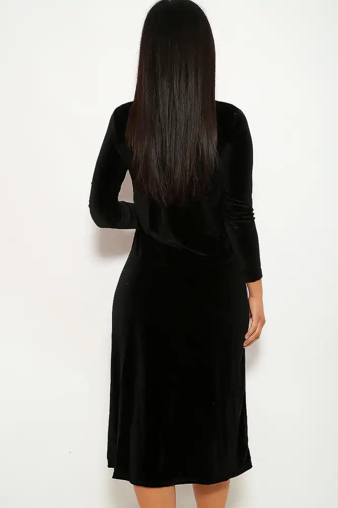 Black Velvet Long Sleeve Two Piece Dress - AMIClubwear