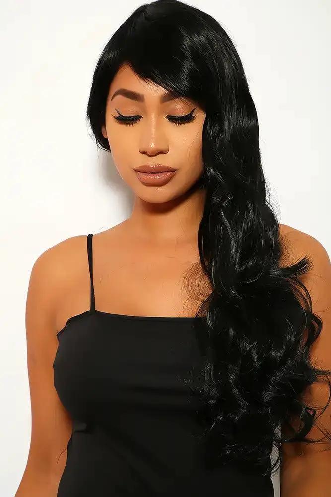 Black Wavy Bangs Long Costume Wig