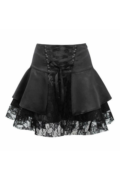 Black w/Black Lace Gothic Skirt - AMIClubwear
