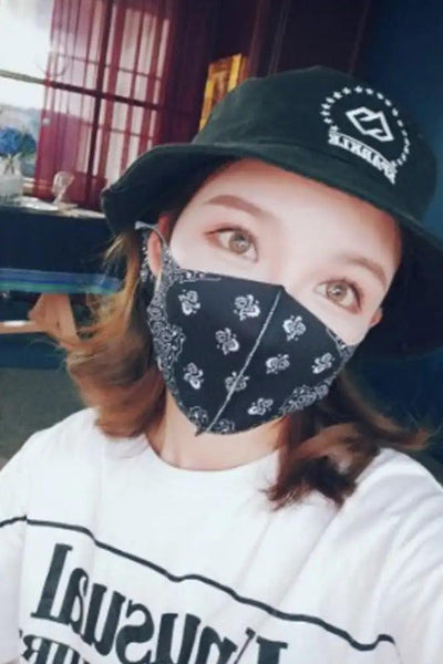 Black White Bandanna Printed Reusable Face Mask - AMIClubwear