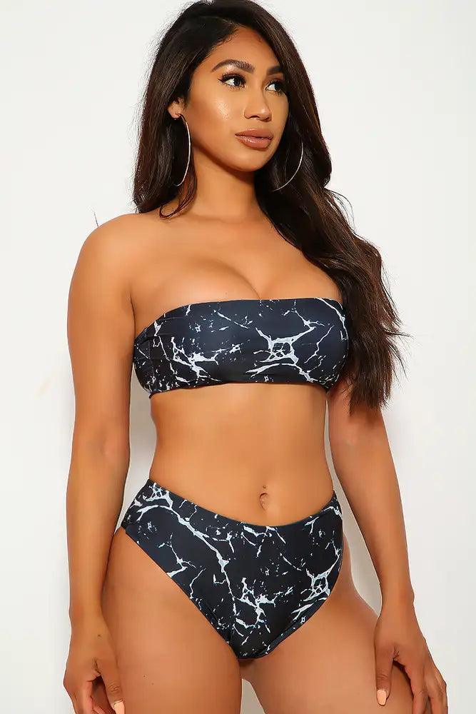 Black White Bandeau Two Piece Swimsuit - AMIClubwear