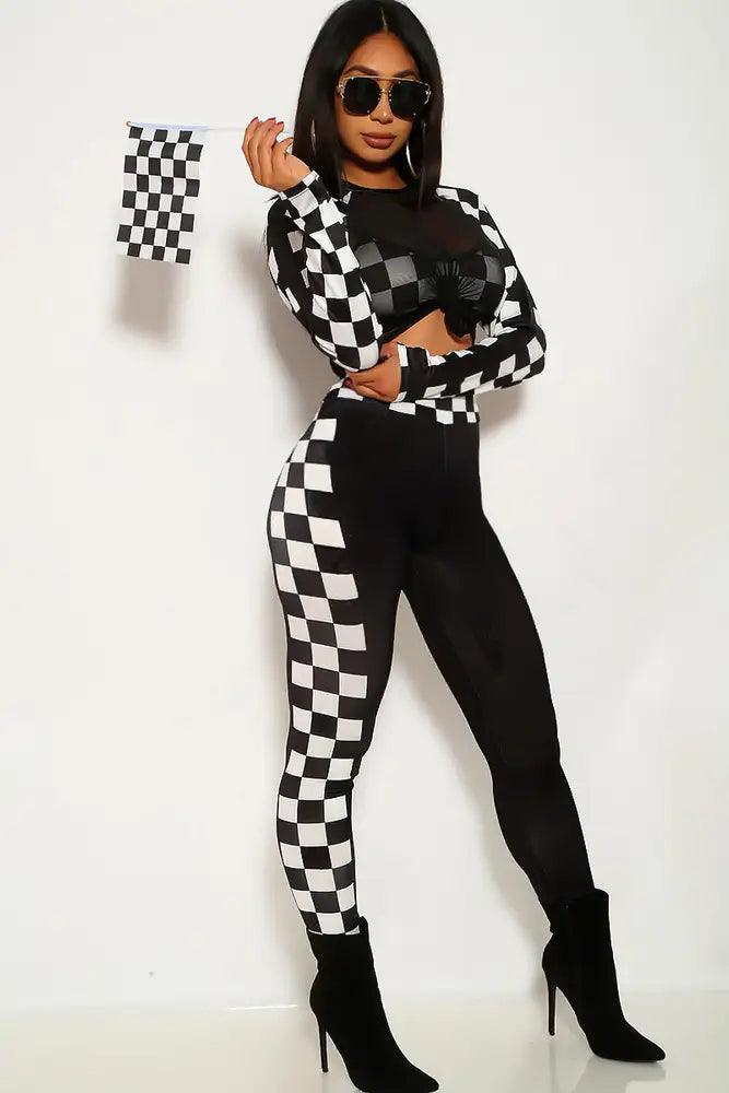 Black White Checkered Racer 3 Piece Costume - AMIClubwear