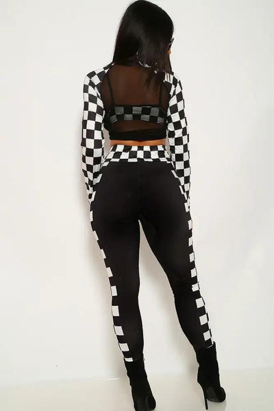 Black White Checkered Racer 3 Piece Costume - AMIClubwear