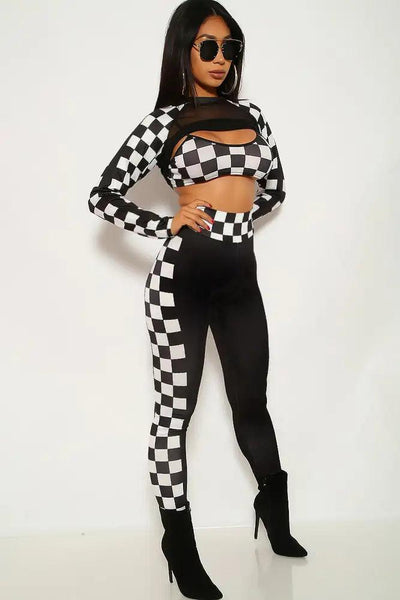 Black White Checkered Racer 3 Piece Costume - AMIClubwear