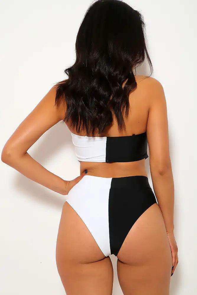 Black White Cut Out Padded Two Piece Swimsuit - AMIClubwear