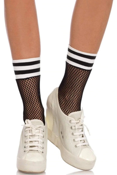 Black White Fishnet Athletic Ankle Socks - AMIClubwear