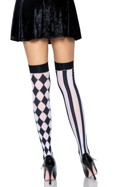 Black White Geometric Print Thigh Highs - AMIClubwear