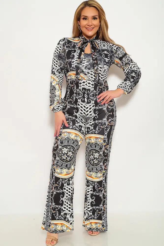 Black White Graphic Print Plus Size Jumpsuit - AMIClubwear