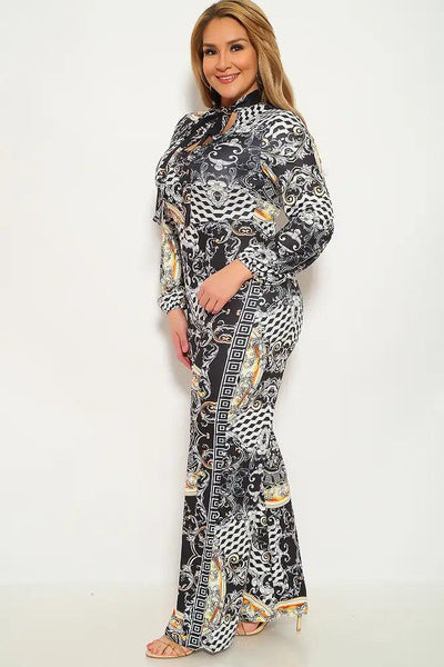 Black White Graphic Print Plus Size Jumpsuit - AMIClubwear