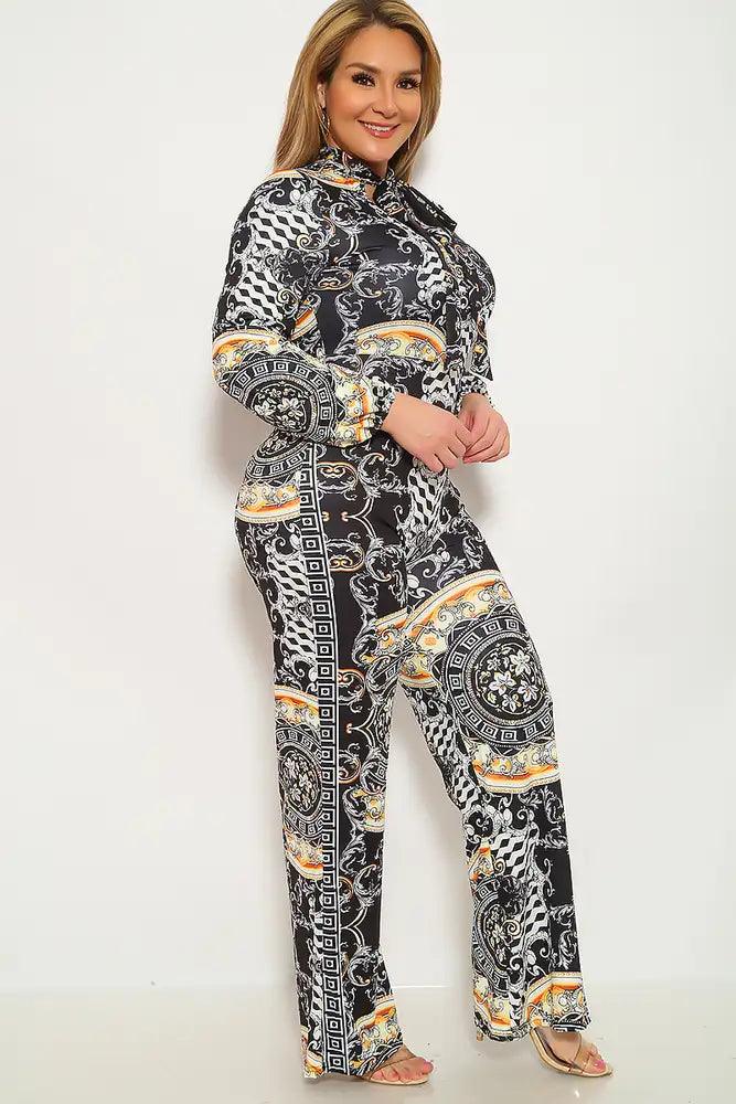 Black White Graphic Print Plus Size Jumpsuit - AMIClubwear