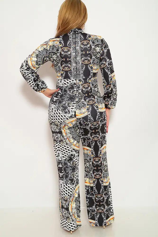 Black White Graphic Print Plus Size Jumpsuit - AMIClubwear