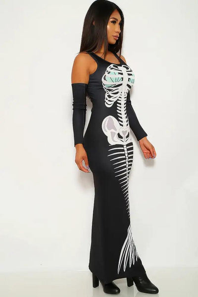 Black White Mermaid Skeleton Print Two Piece Costume - AMIClubwear