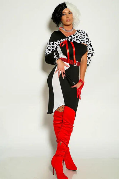 Black White One Shoulder Cruella Three Piece Costume - AMIClubwear