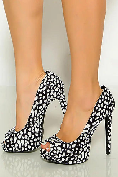 Black White Peep Toe Platform High Heels - AMIClubwear