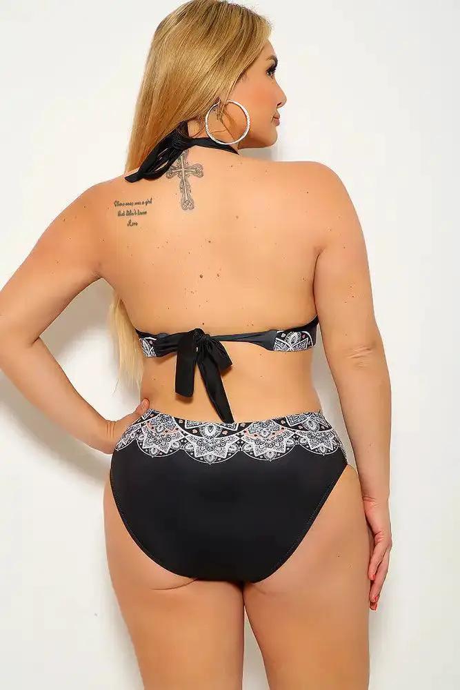 Black White Plus Size Two Piece Swimsuit