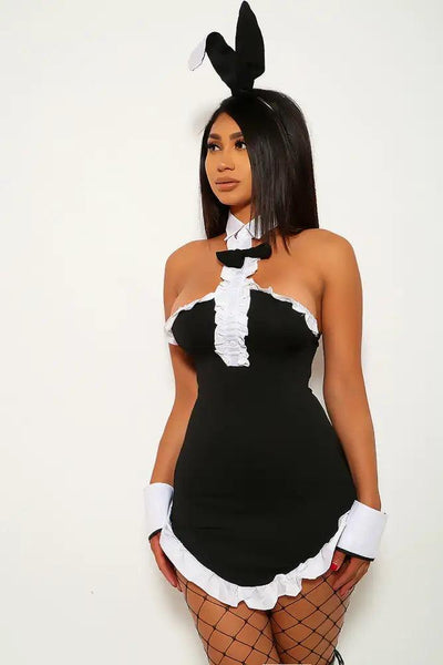 Black White Ruffle Tuxedo Bunny 2pc Sexy Costume - AMIClubwear