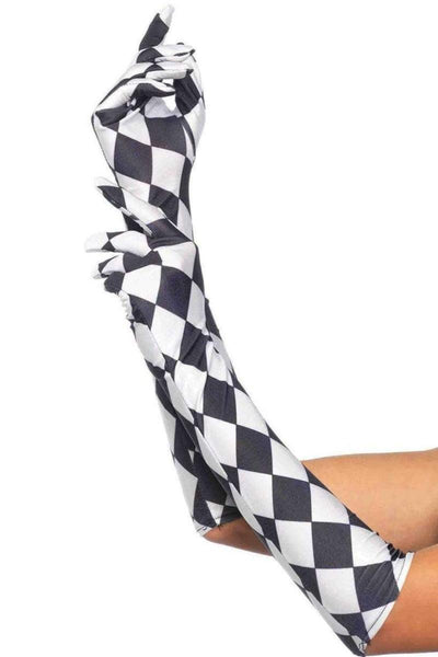 Black White Satin Harlequin Elbow Length Gloves - AMIClubwear