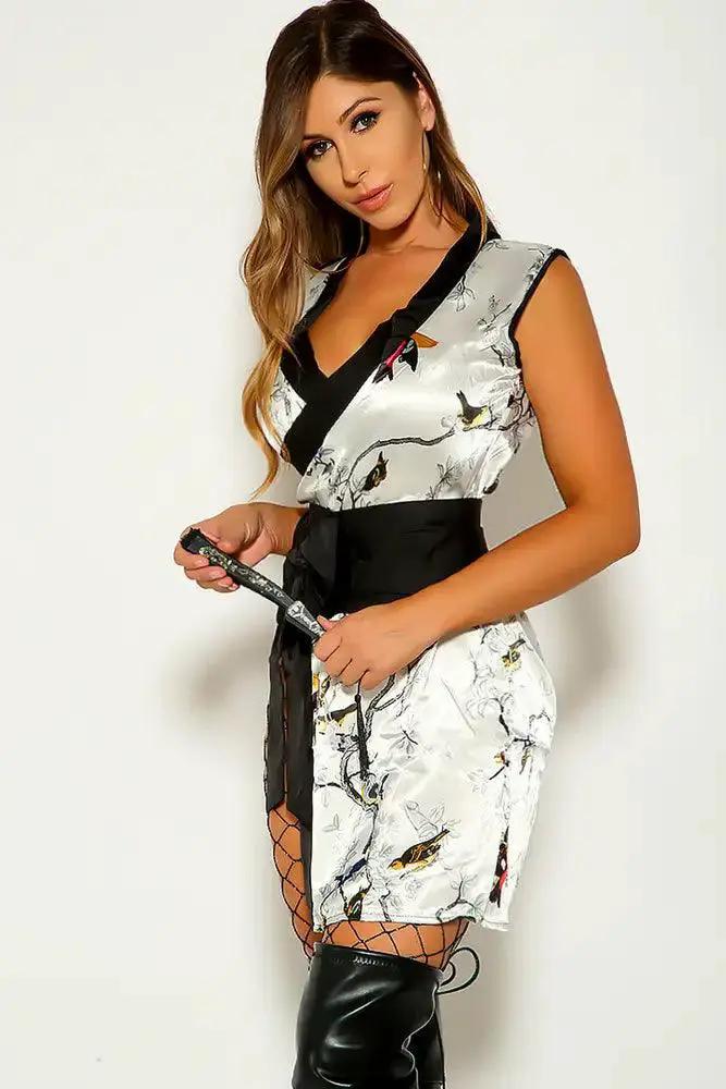 Black White Sexy Kimono Style 3 Piece Costume