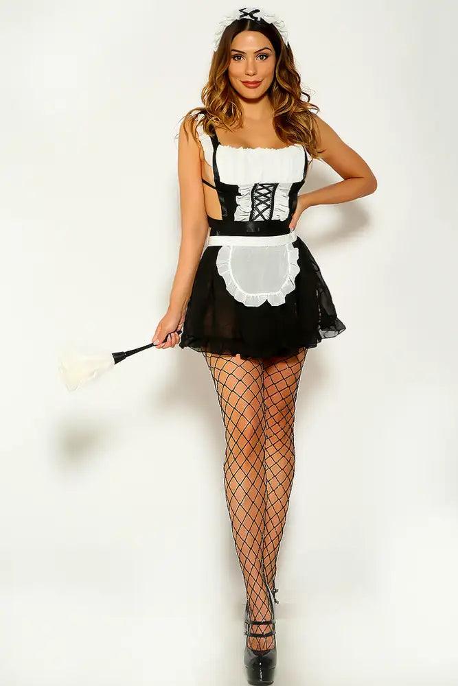 Black White Sexy Maid 5 Piece Costume
