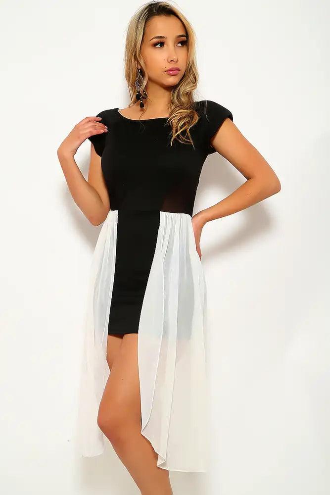 Black White Short Sleeve Party Dress - AMIClubwear