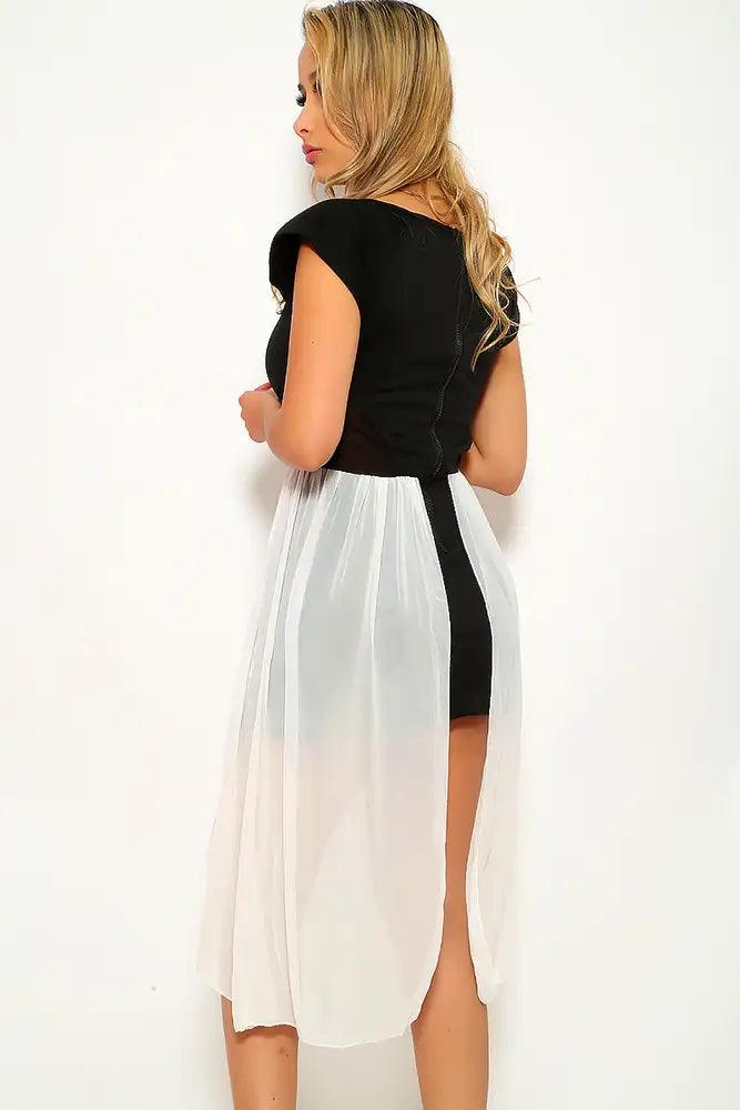 Black White Short Sleeve Party Dress - AMIClubwear