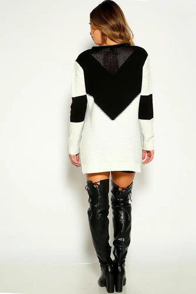 Black White Side Slit Knitted Sweater - AMIClubwear