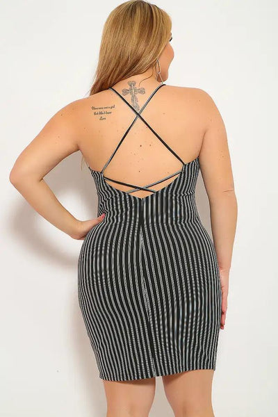 Black White Striped Plus Size Party Dress - AMIClubwear