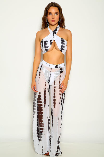 Black White Tie Dye Printed Sexy Three Piece Swimsuit - AMIClubwear