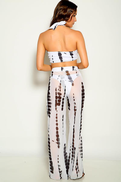 Black White Tie Dye Printed Sexy Three Piece Swimsuit - AMIClubwear