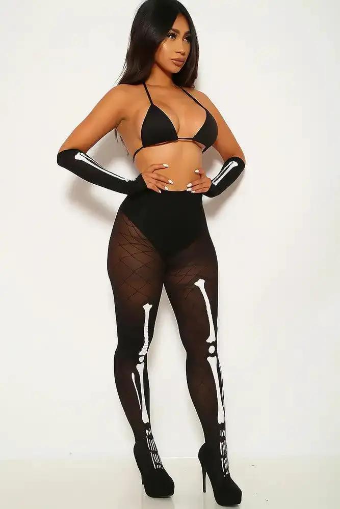 Black White Ultra Sexy 3Pc. Skeleton Halloween Costume