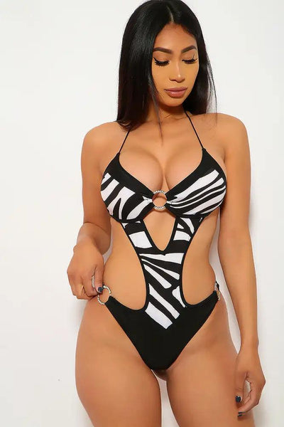 Black White Zebra Print Monokini - AMIClubwear