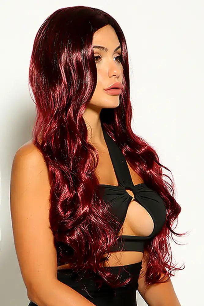 Black Wine Long Hair Wavy Wig - AMIClubwear