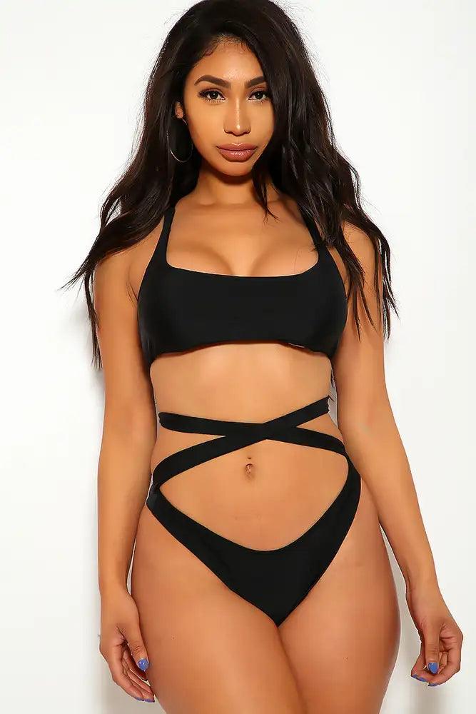 Black Wrap Around Two Piece Swimsuit - AMIClubwear