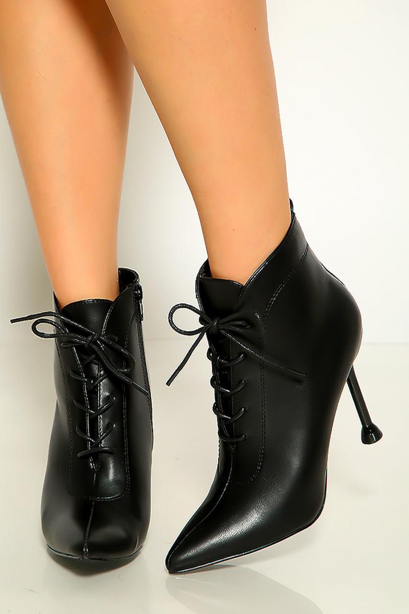 Black Zip Up Stiletto Ankle Booties - AMIClubwear