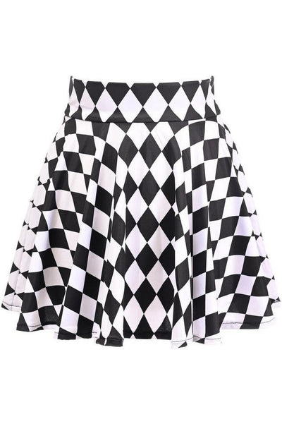 Black/White Diamond Print Stretch Lycra Skirt - AMIClubwear
