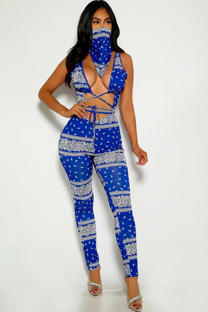 Blue Bandana Print Strappy Jumpsuit - AMIClubwear