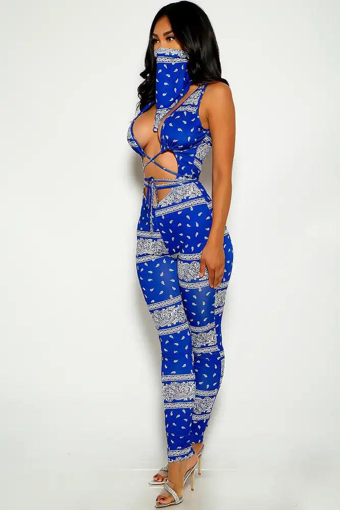 Blue Bandana Print Strappy Jumpsuit - AMIClubwear