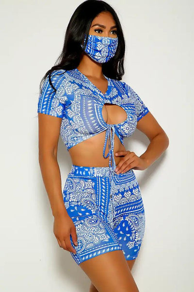 Blue Bandana Print Three Piece Outfit - AMIClubwear