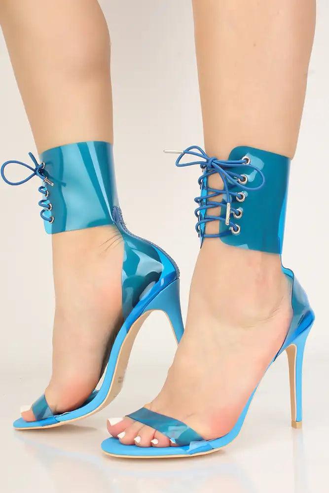 Blue Clear Lace Up High Heels - AMIClubwear