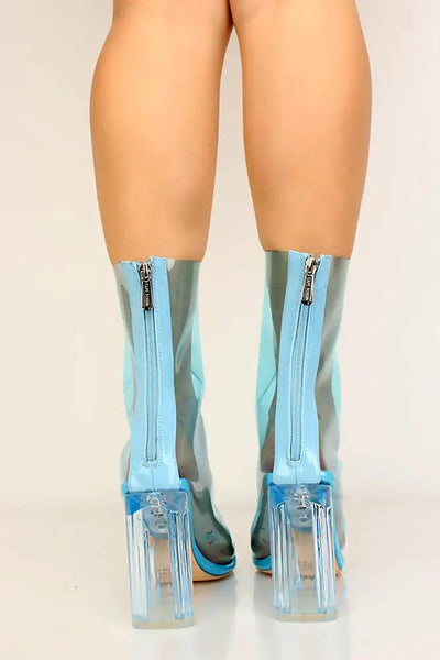 Blue Clear Pointy Toe Chunky Booties - AMIClubwear