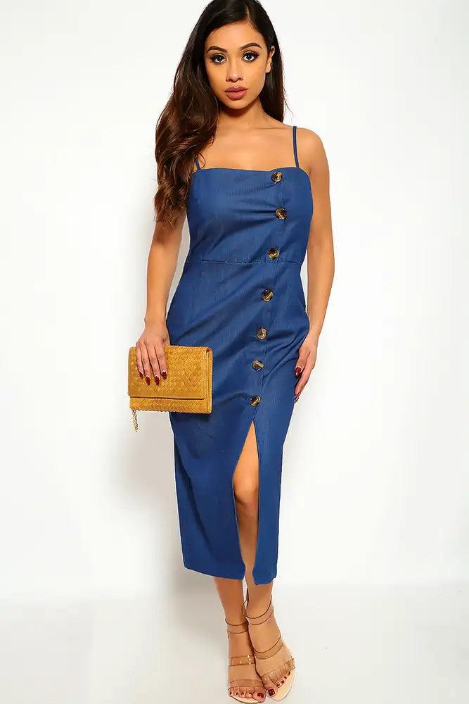 Blue Denim Casual Midi Dress - AMIClubwear