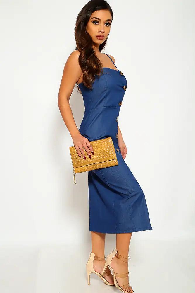 Blue Denim Casual Midi Dress - AMIClubwear