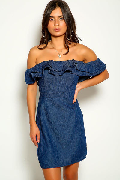 Blue Denim Short Sleeve Sexy Party Dress - AMIClubwear