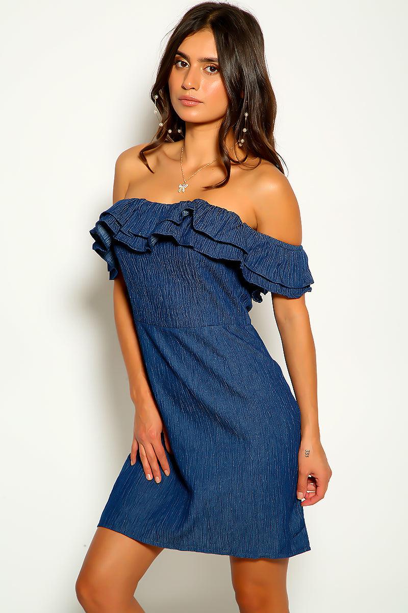 Blue Denim Short Sleeve Sexy Party Dress - AMIClubwear