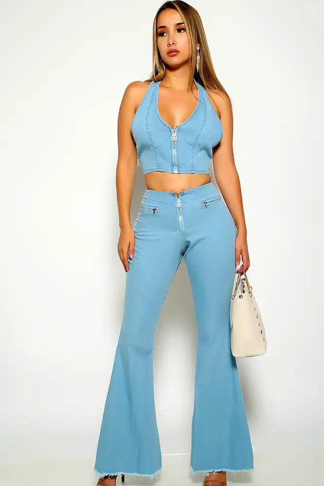 Blue Denim Two Piece Outfit - AMIClubwear