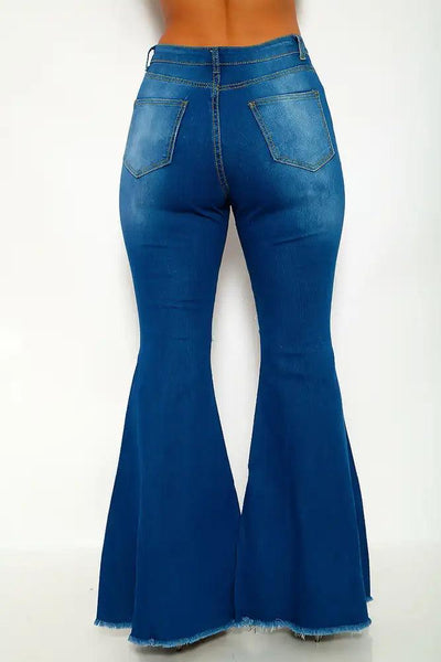 Blue Distressed Flared Jeans - AMIClubwear