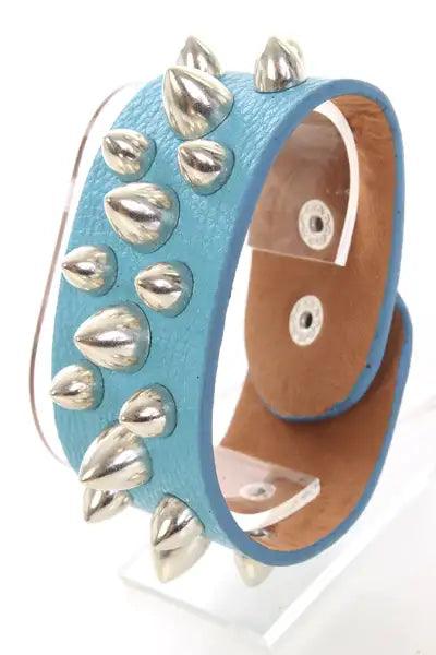 Blue Faux Leather Spike Bracelet - AMIClubwear